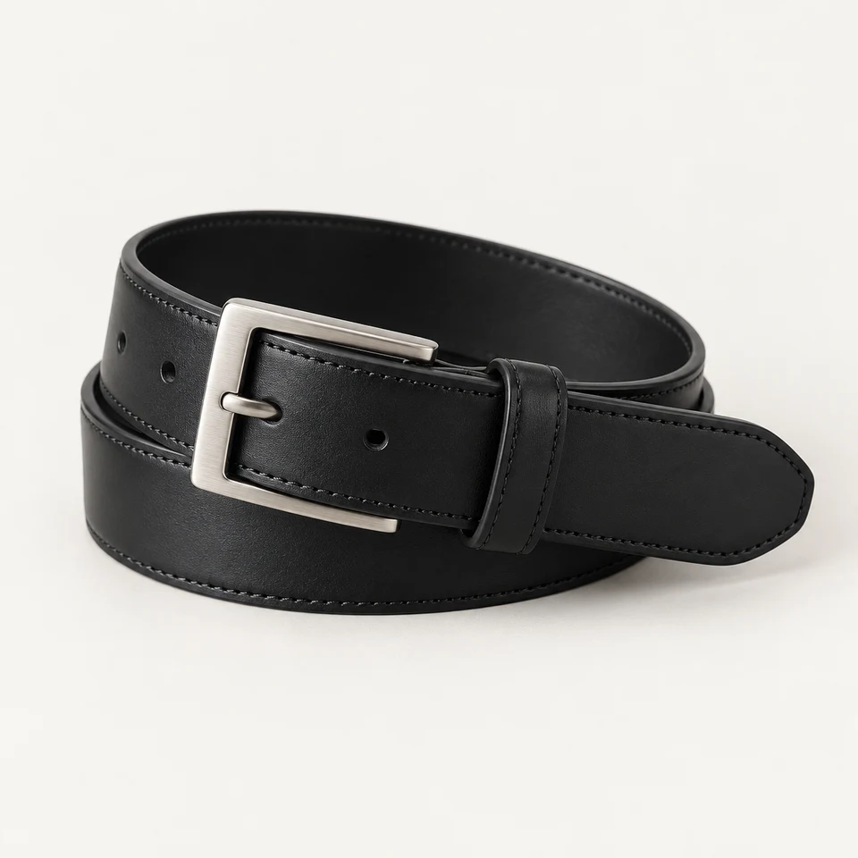 AI-generated unbranded belts design concept on an off-white background