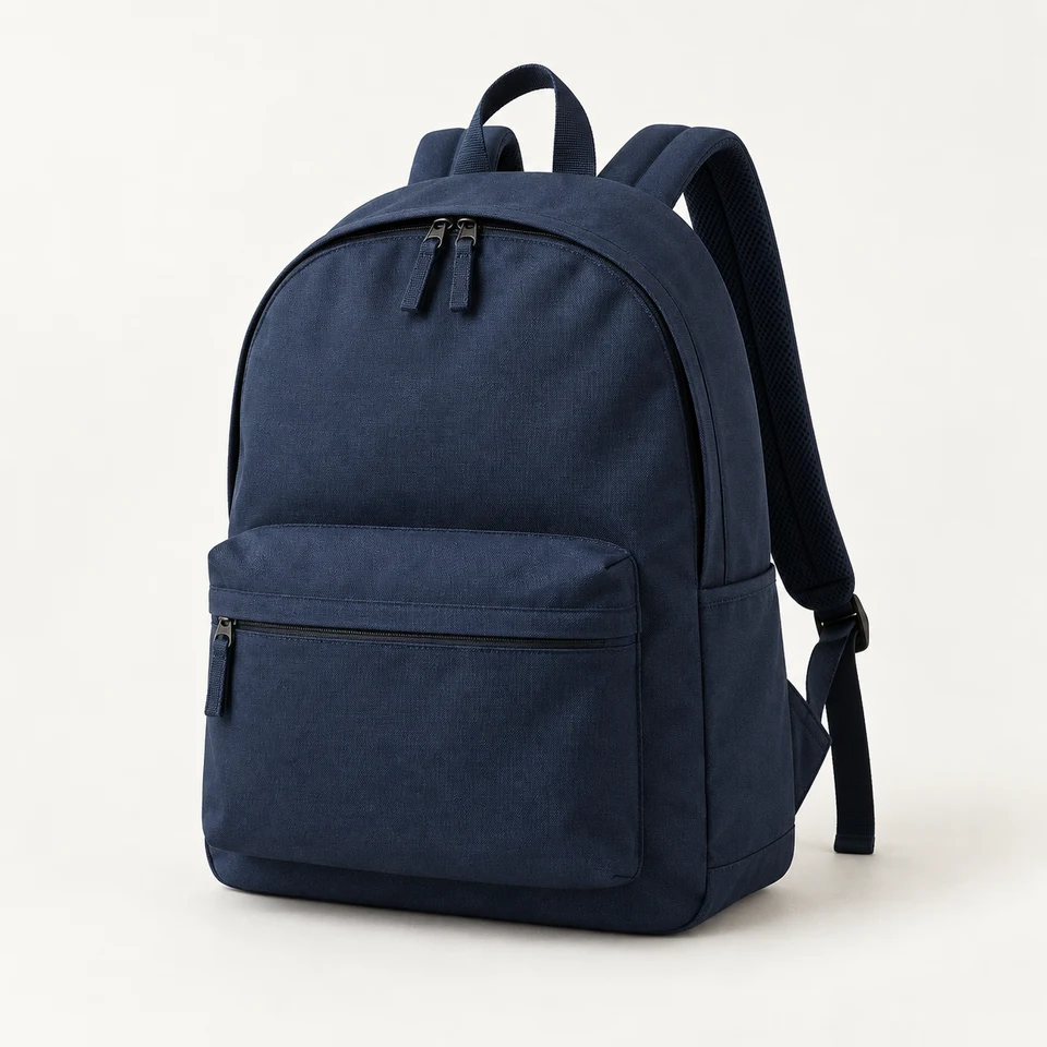 AI-generated unbranded backpacks design concept on an off-white background